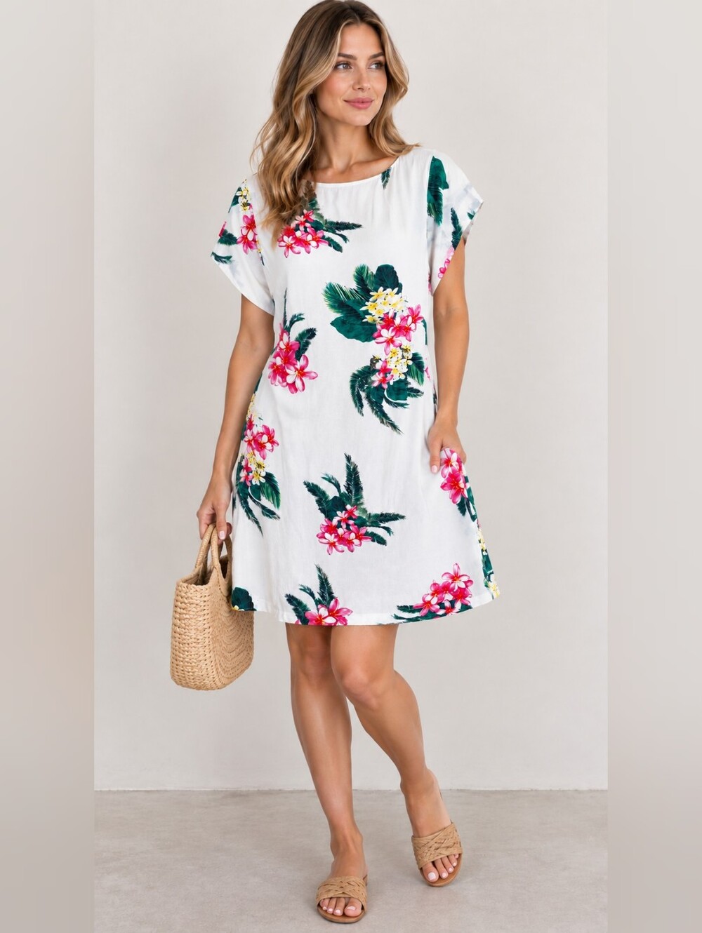 Country Road White Floral Tropical Swim Cover-Up